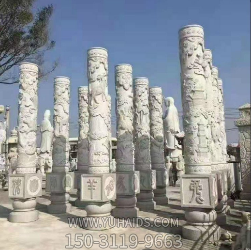 十二生肖石柱子，城市園林文化柱雕塑