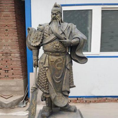 玻璃鋼仿銅戶(hù)外園林武財(cái)神雕塑