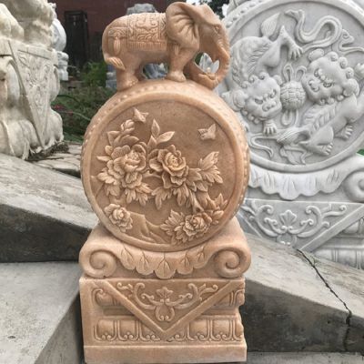 晚霞紅石雕庭院門(mén)口一對(duì)抱鼓石