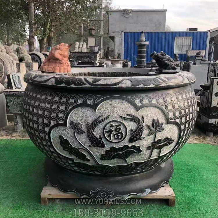 青石大水缸，石雕缸雕塑