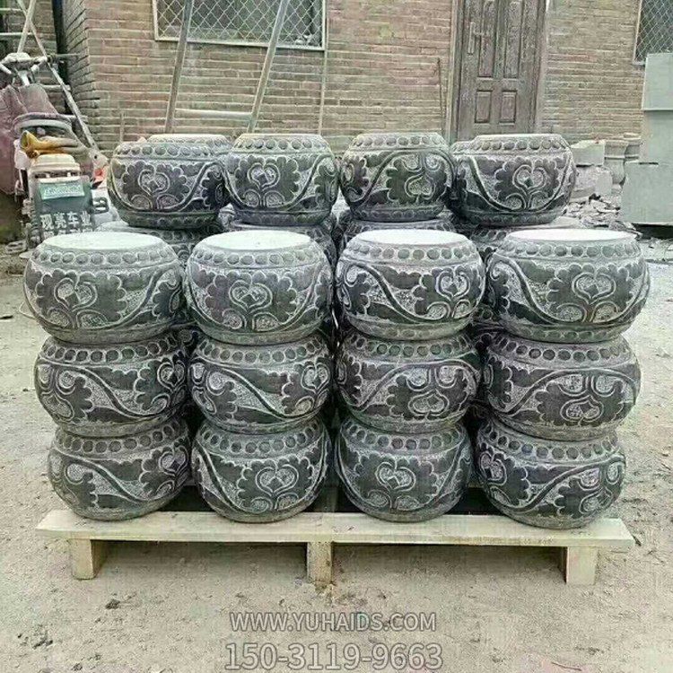 青石柱墩，寺廟柱子底部用的石墩子雕塑