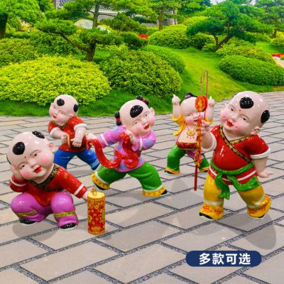 玻璃鋼彩繪福娃，中國(guó)傳統(tǒng)喜慶娃娃雕塑