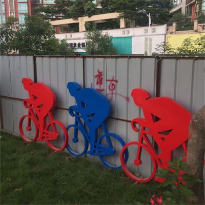 戶(hù)外園林不銹鋼抽象運(yùn)動(dòng)騎自行車(chē)的人物雕塑