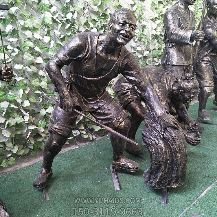 玻璃鋼仿銅色割稻子、插秧等干貨農(nóng)民塑像雕塑