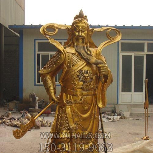 寺廟室內(nèi)擺放關圣帝君鑄銅神像雕塑