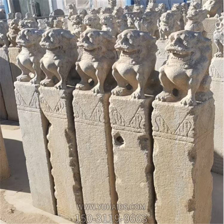 仿古栓馬柱，狻猊拴馬樁石雕雕塑