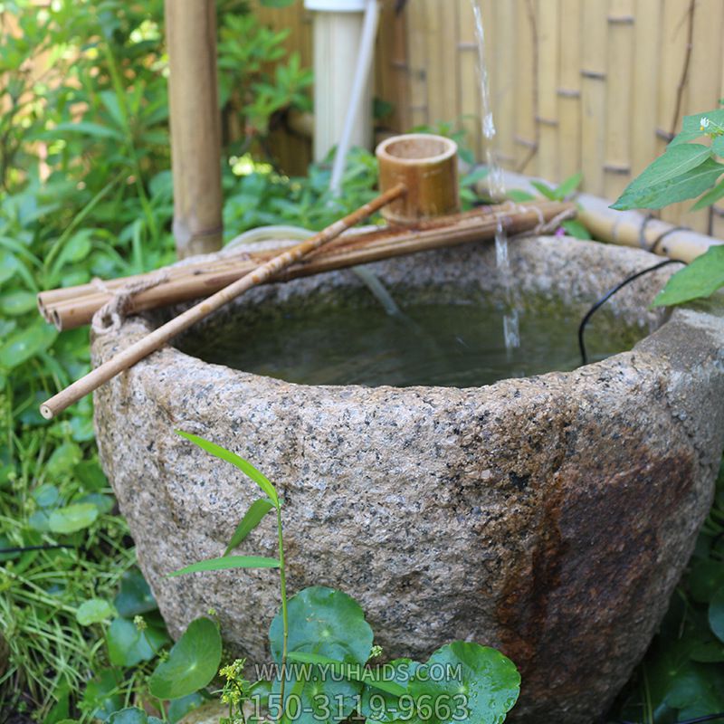 水缸造景擺件流水庭院景觀日式石缽戶(hù)外噴泉石槽魚(yú)缸雕塑