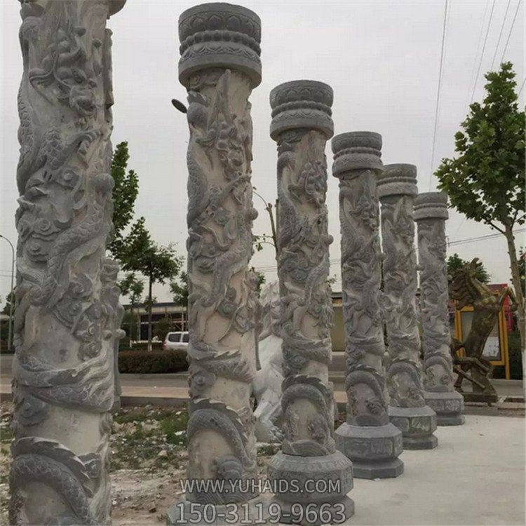大理石天然石材浮雕龍盤柱園林廣場(chǎng)擺件雕塑
