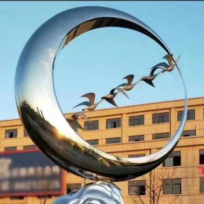 不銹鋼鏡面創(chuàng)意雕塑戶(hù)外售樓部商業(yè)街步行街圓環(huán)雕塑