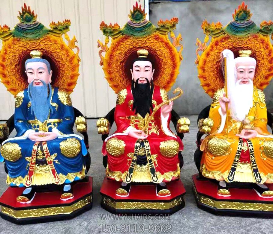 太上老君、上清靈寶天尊、三清道祖玻璃鋼彩繪神佛三清祖師雕塑
