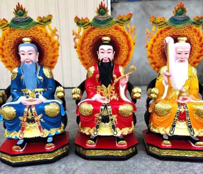 太上老君、上清靈寶天尊、三清道祖玻璃鋼彩繪神佛三清祖師雕塑
