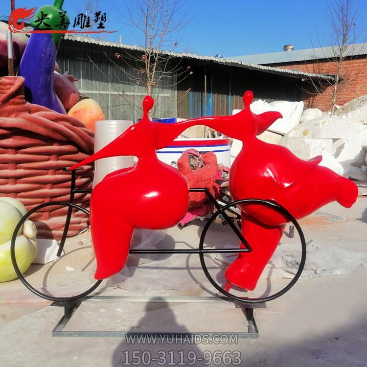 戶(hù)外公園園林景觀玻璃鋼抽象騎自行車(chē)的人物景觀雕塑