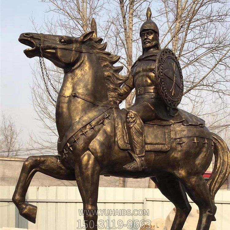 西方古代的騎馬士兵銅雕，手持盾牌騎馬身上的西方戰(zhàn)士雕塑