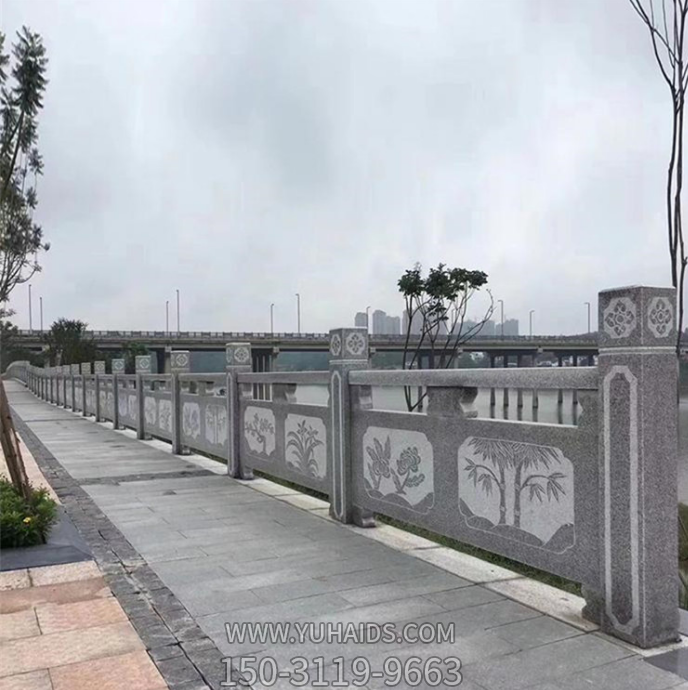花崗巖雕花石欄板，市政路橋護(hù)欄雕塑