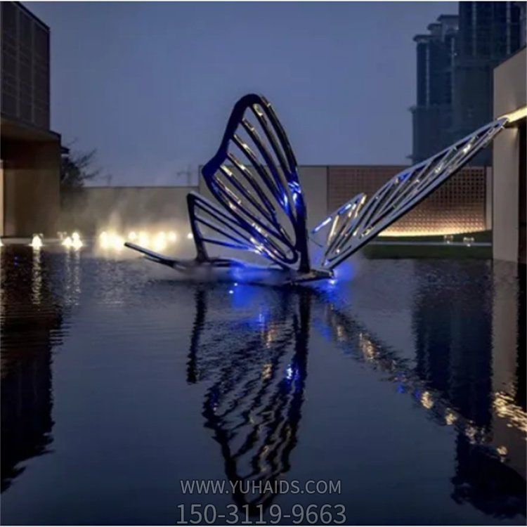 大型水景不銹鋼金屬蝴蝶景觀(guān)酒店會(huì)所雕塑