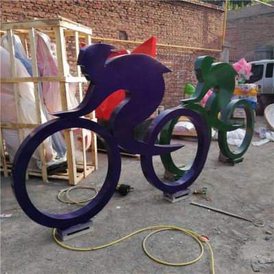 騎自行車，鐵藝剪影運動人物