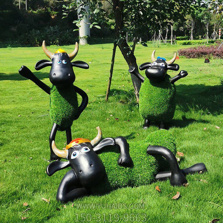 綠植肖恩羊，公園草坪動(dòng)物擺件雕塑