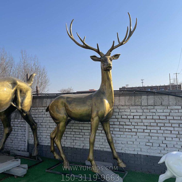 玻璃鋼仿銅戶(hù)外景區(qū)大型梅花鹿雕塑