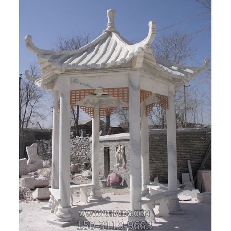 學(xué)?；▓@擺放漢白玉休閑座椅涼亭雕塑