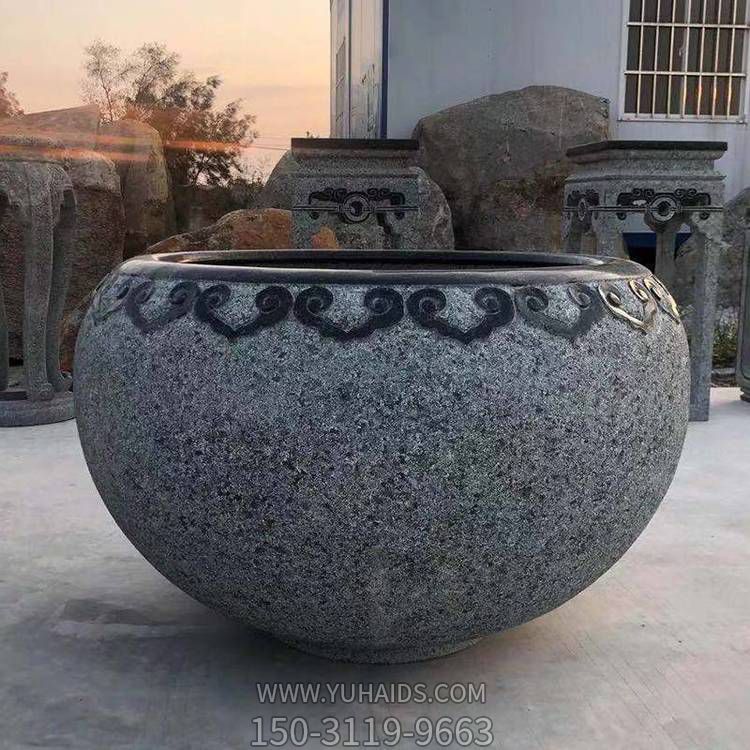 青石仿古浮雕魚(yú)缸花盆各種園林工藝品擺件雕塑