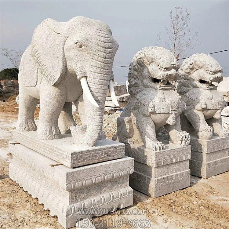 石雕大象、石雕獅子，漢白玉傳統(tǒng)雕塑定制加工