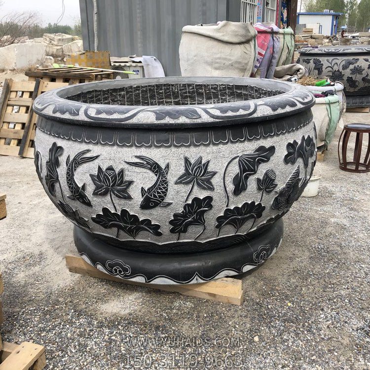 蓮蓮有魚(yú)青石魚(yú)缸花盆雕塑