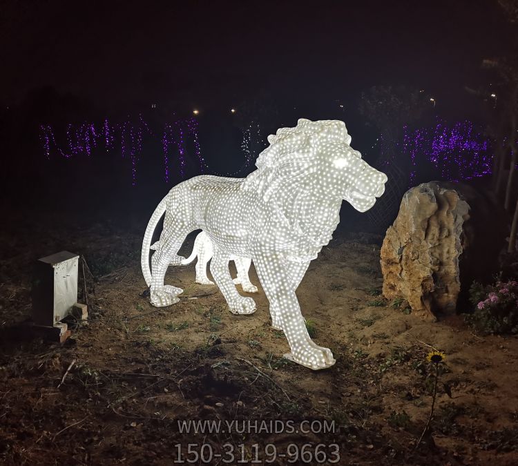獅子雕塑戶(hù)外園林景觀動(dòng)物不銹鋼照明獅子雕塑