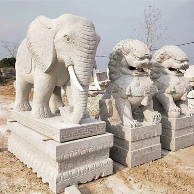 石雕大象、石雕獅子，漢白玉傳統(tǒng)雕塑定制加工