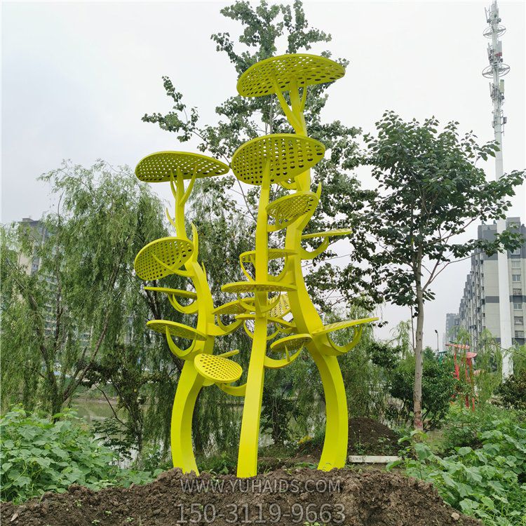不銹鋼抽象樹，網(wǎng)狀樹葉樹冠雕塑