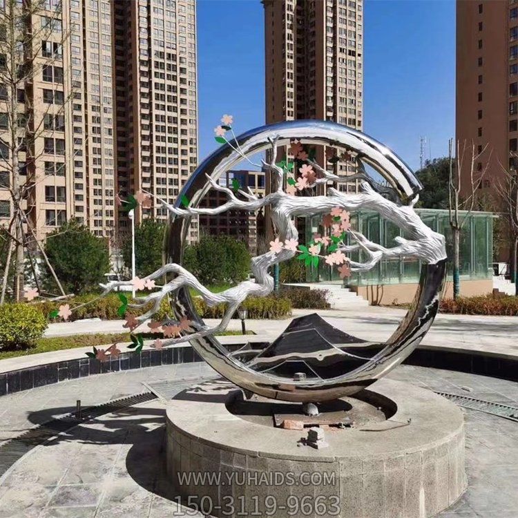 古風(fēng)梅花創(chuàng)意不銹鋼景觀雕塑，古意盎然的水景裝飾