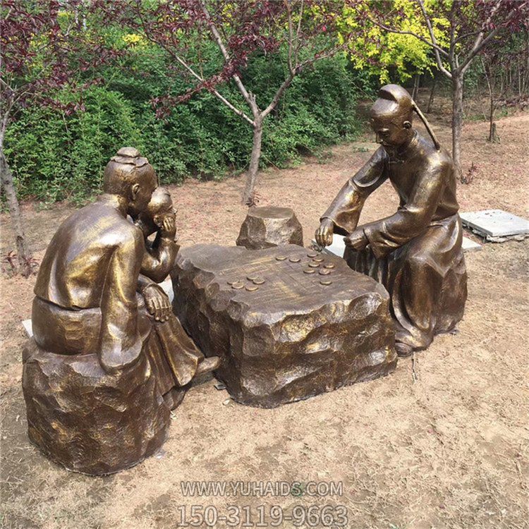 下棋，民俗生活人物玻璃鋼場景雕塑