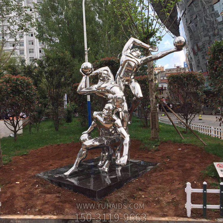 打籃球，不銹鋼鏡面體育運(yùn)動(dòng)主題人物雕塑