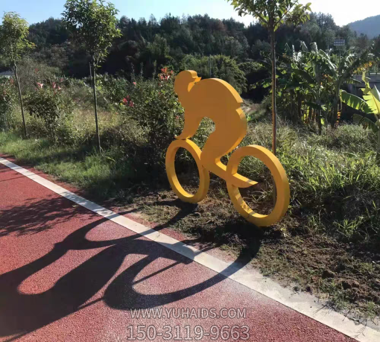 鐵藝剪影人物，騎行人物，騎自行車(chē)的抽象人物雕塑