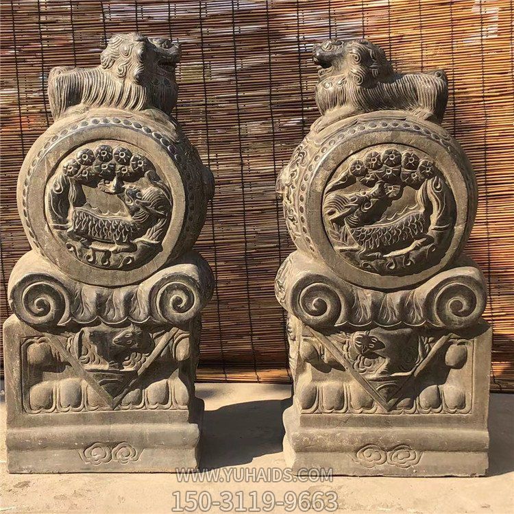 仿古石門墩，獅子門墩雕塑