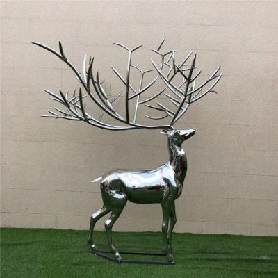 不銹鋼鏡面創(chuàng)意大鹿角售樓部景觀(guān)雕塑
