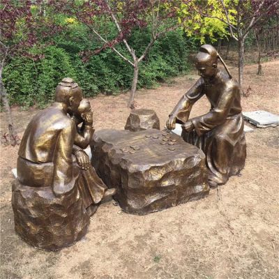 下棋，民俗生活人物玻璃鋼場景雕塑