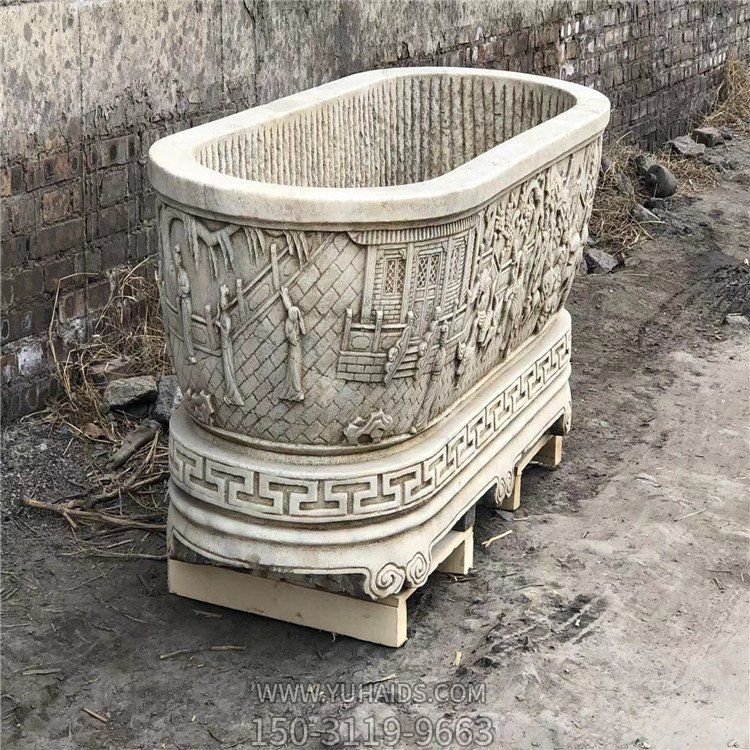 漢白玉仿古石槽，深水槽雕塑