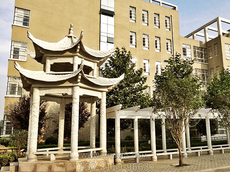 學(xué)?；▓@裝飾漢白玉仿古建涼亭花架雕塑