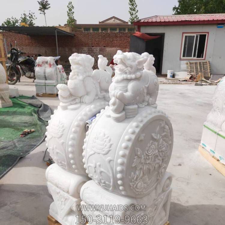 景區(qū)庭院漢白玉浮雕小象石鼓 貔貅獅子石鼓門(mén)墩雕塑