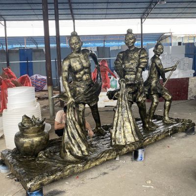 捕魚，玻璃鋼仿銅民俗生活人物情景雕塑