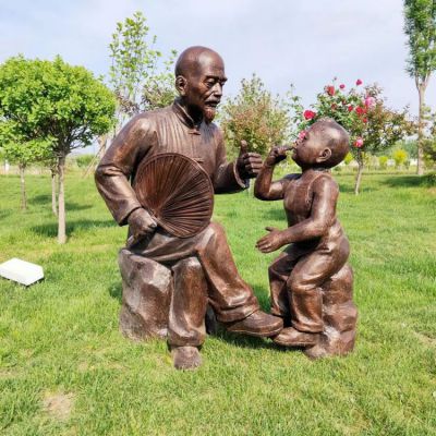 爺爺和孫子，民俗人物情景雕塑