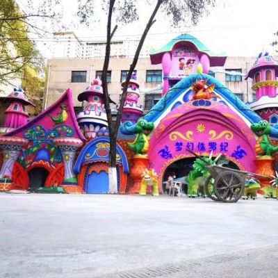 幼兒園戶外裝飾大型玻璃鋼卡通城堡門(mén)頭雕塑