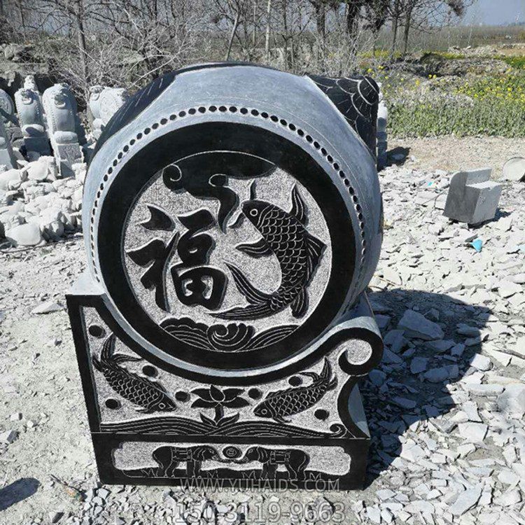 青石做舊浮雕鯉魚(yú) 福字院門(mén)墩 鎮(zhèn)宅納福雕塑