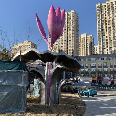 城市路政裝飾雕塑，不銹鋼花朵景觀雕塑