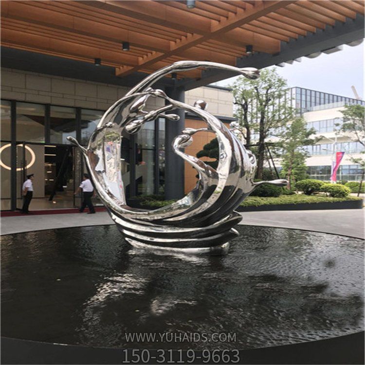 酒店會(huì)所水景不銹鋼出現(xiàn)景觀(guān)倒水雕塑