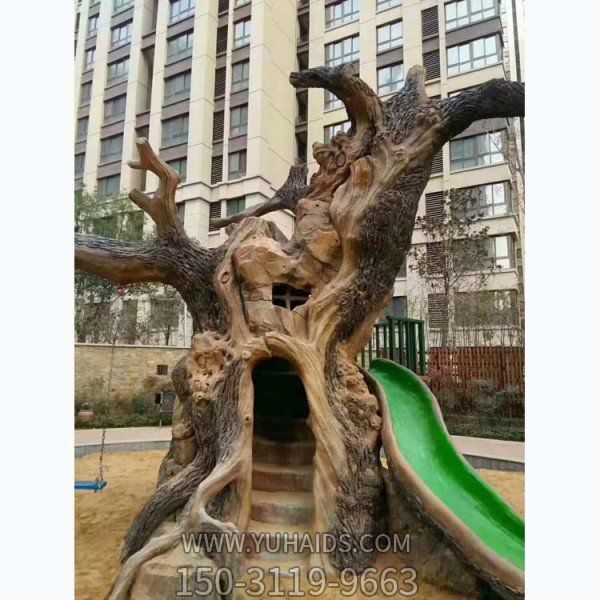 小區(qū)兒童游樂(lè)場(chǎng)水泥仿真樹干兒童滑梯雕塑