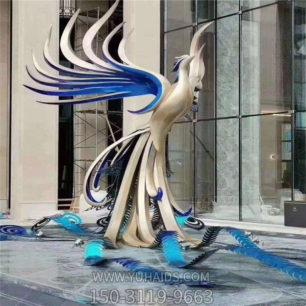 不銹鋼彩繪商場(chǎng)公司門(mén)口大型鳳凰雕塑