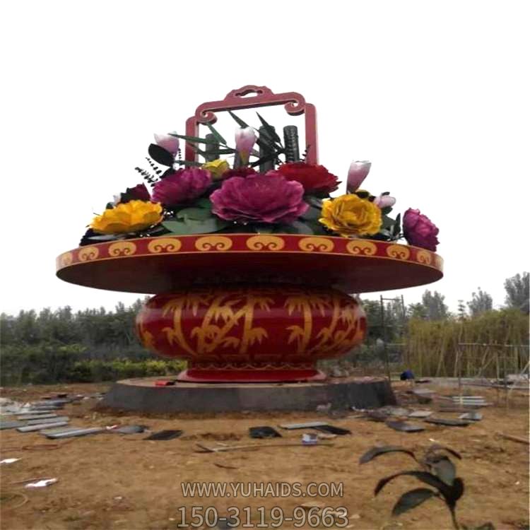 公園廣場大型玻璃鋼景觀花籃，慶典大花籃雕塑