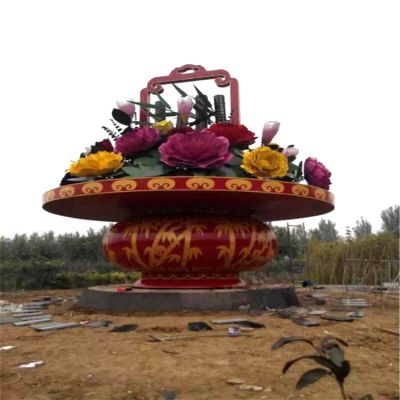 公園廣場大型玻璃鋼景觀花籃，慶典大花籃