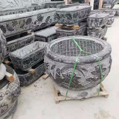 老石槽，黑色大理石石雕水缸水盆